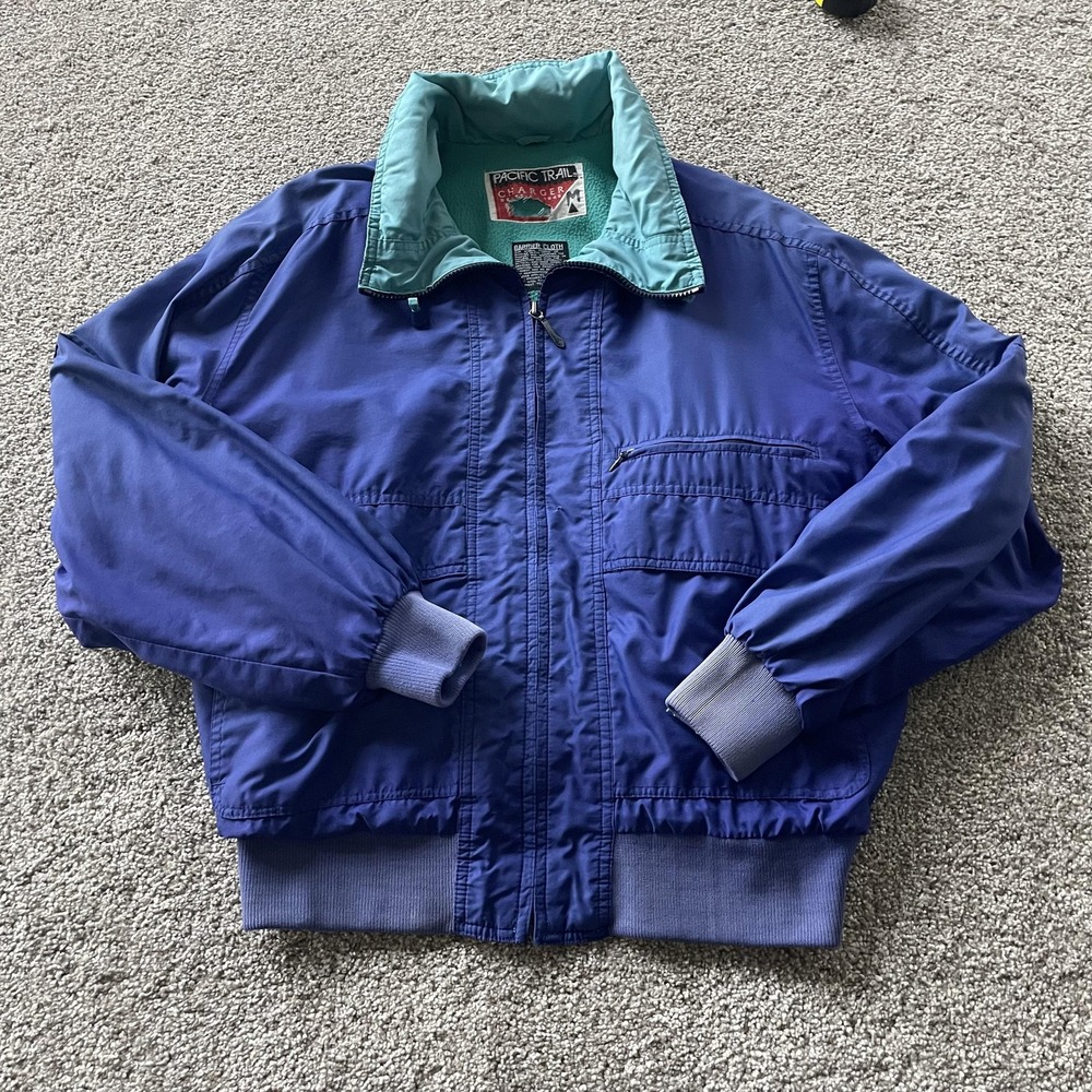 Vintage Pacific Trail Jacket Mens M Blue Nylon Bomber Fleece Lined Outdoor